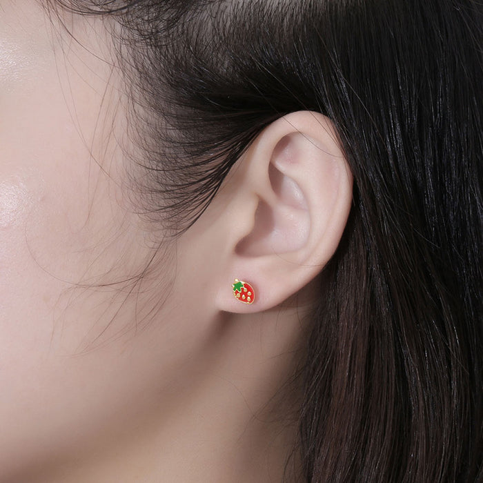 Wholesale Girl Cute Small Colorfulful Strawberry Earrings Titanium Steel