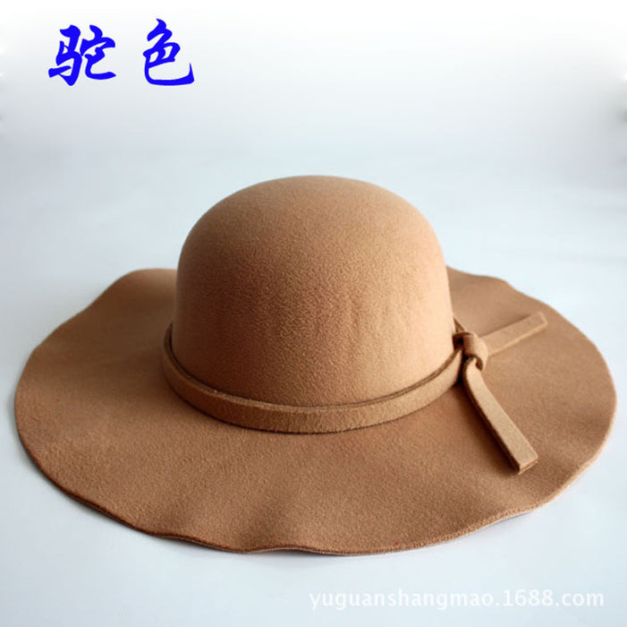 Wholesale Wave Large Brim Retro Faux Wool Felt Hat JDC-FH-DG010