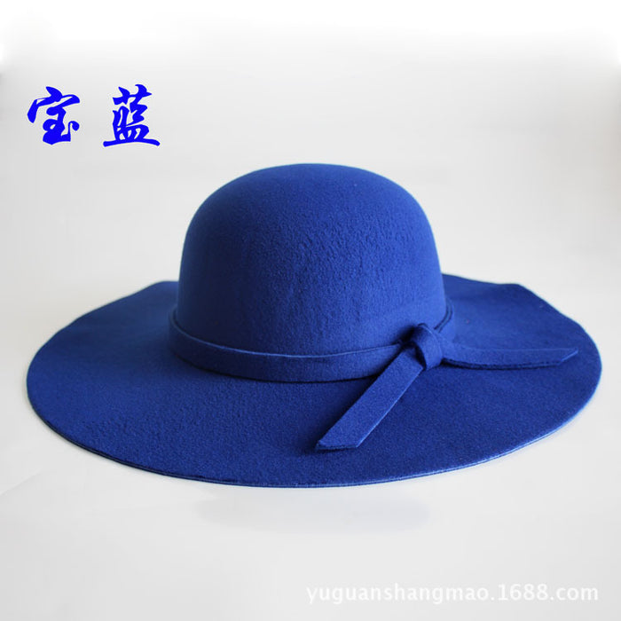 Wholesale Wave Large Brim Retro Faux Wool Felt Hat JDC-FH-DG010