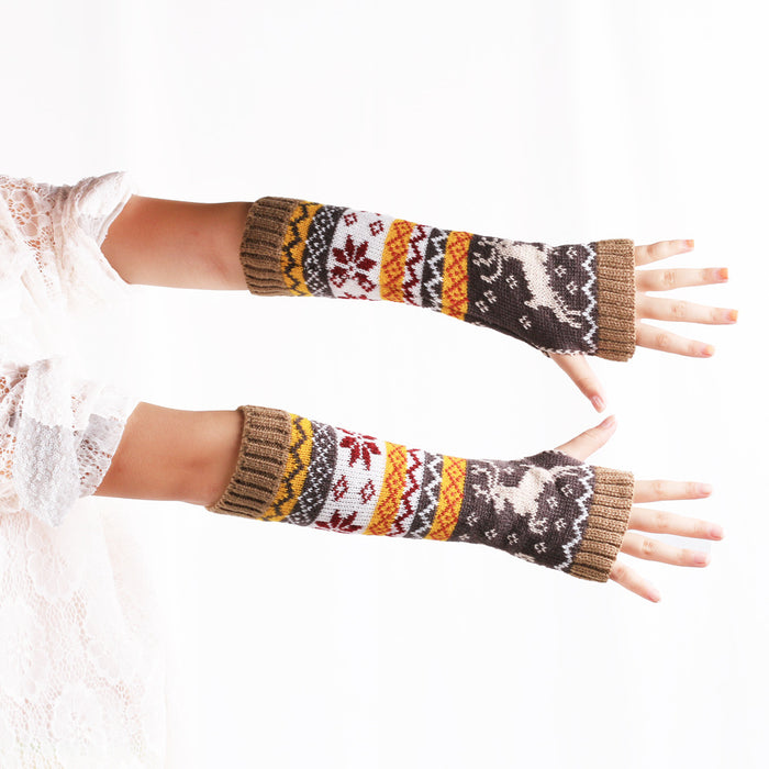 Wholesale Autumn and Winter Woolen Deer Half Finger Long Gloves JDC-GS-XQ003