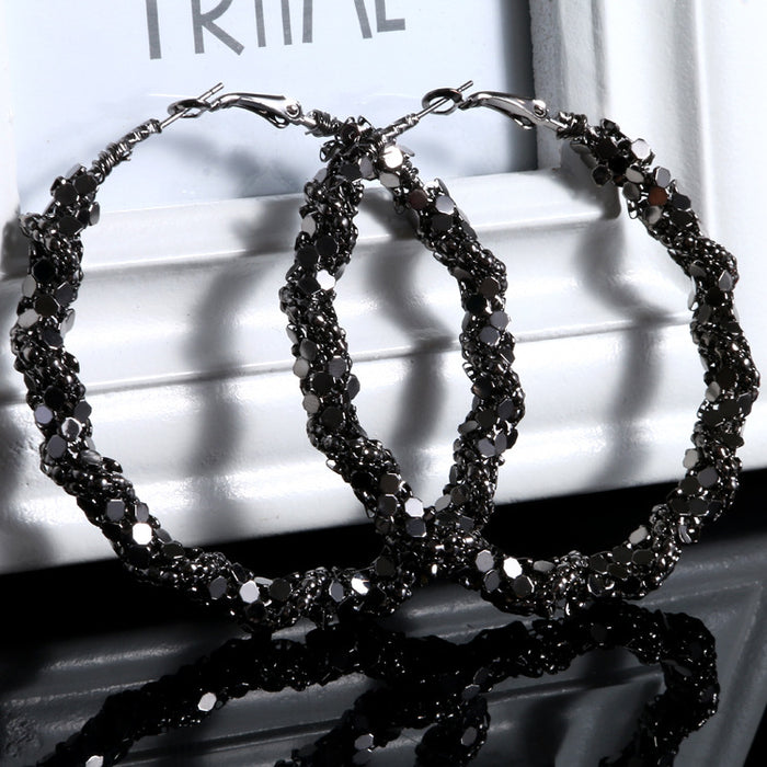 Wholesale Metal geometric circle earrings for women, versatile and trendy black exaggerated large circle earrings