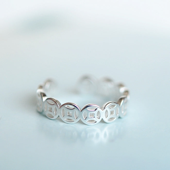 Wholesale Pure silver open ring, copper coin string ring, pure silver