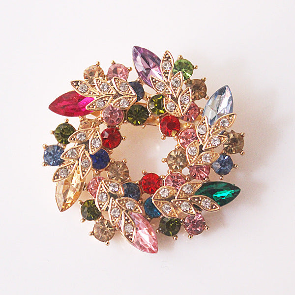 Wholesale Rhinestone Crystal Bauhinia Flower Ring Alloy Brooch JDC-BC-GuoQY002