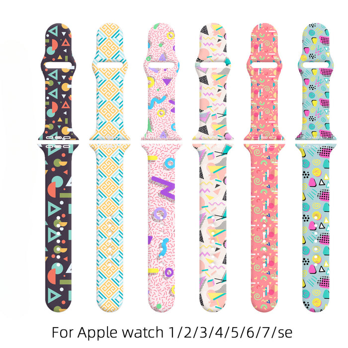 Wholesale Silicone Geometric Print Printed Watch Strap JDC-WD-NuoQi095