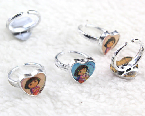 Wholesale 100pcs Drop glue sticker printing children' s ring plastic ring heart-shaped blank acrylic plastic plating silver ring