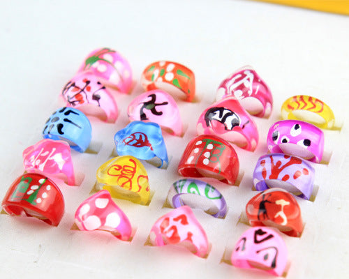 Wholesale 100pcs Children' s hand-painted heart ring acrylic print ring