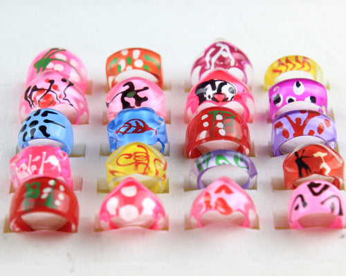 Wholesale 100pcs Children' s hand-painted heart ring acrylic print ring