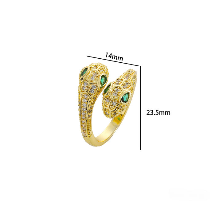 Wholesale Titanium Steel Micro-Inlaid Zirconia Double-Headed Snake Adjustable Ring JDC-RS-DiNai002