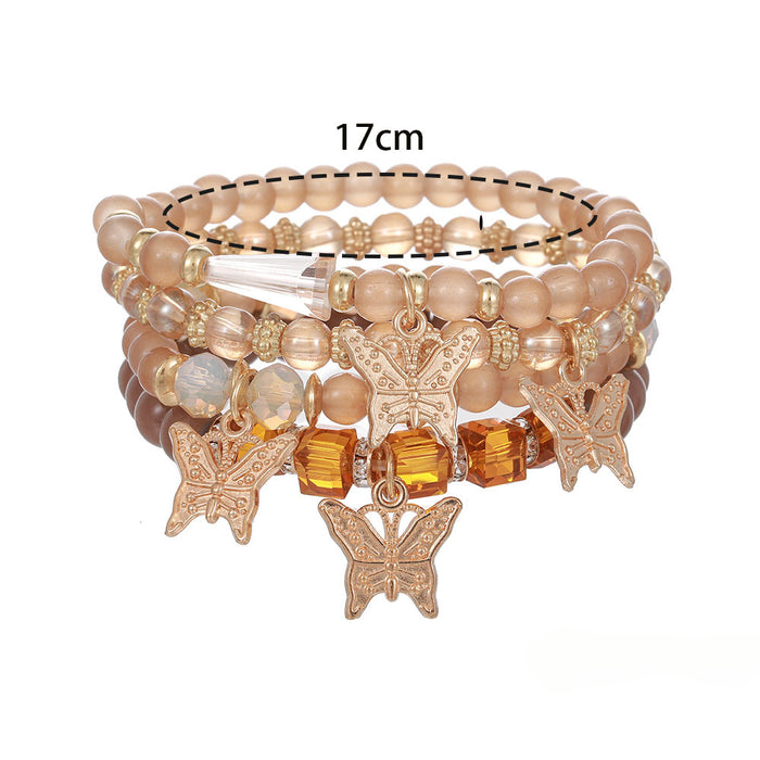 Wholesale Colorful Crystal Beaded Butterfly Pendant Multi-layer Bracelet Set JDC-BT-ShiY008