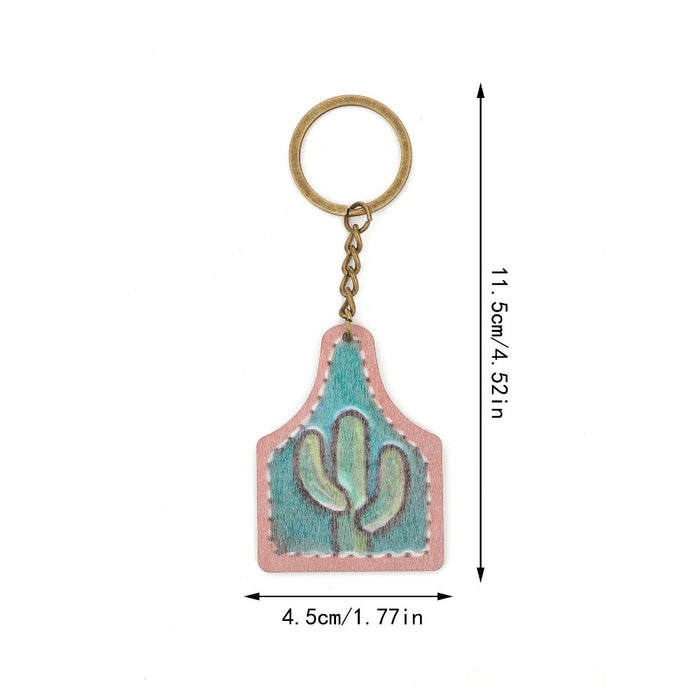 Wholesale Western Farm Style Cactus Horse Head Wooden Keychain JDC-KC-YiTian013