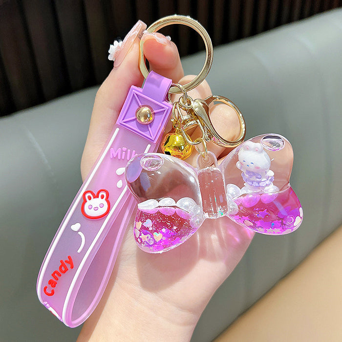 Wholesale Cartoon Bow Acrylic Quicksand Bottle Rabbit Keychain JDC-KC-WoA007