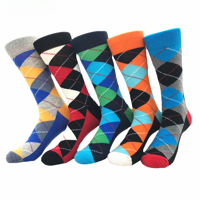 Wholesale Diamond Check Cotton Socks Long Cotton Socks JDC-SK-CG021