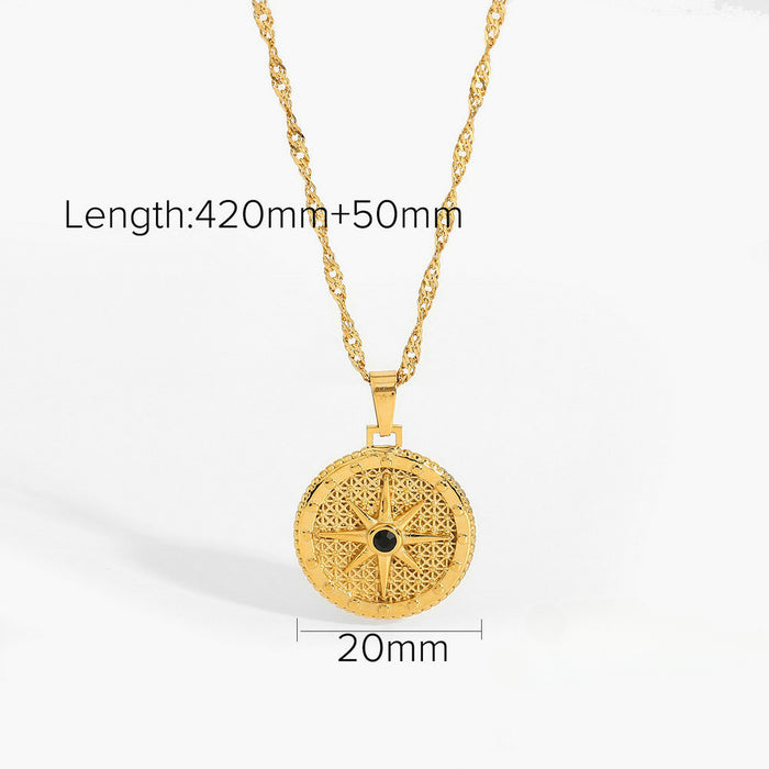 Wholesale Round Eight-pointed Star Black Diamond Stainless Steel Necklace JDC-NE-JD410