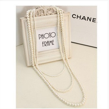 Wholesale Pearl Necklace Jewelry Multi-layer Long Necklace Woolen Chain Women