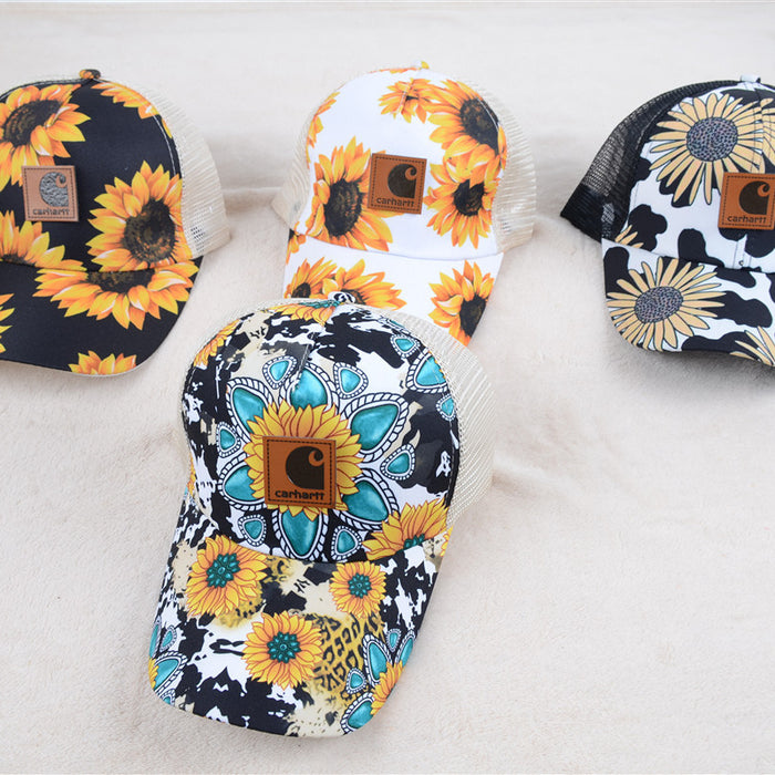 Wholesale Leopard Print Sunflower Printed Acrylic Baseball Caps JDC-FH-KuT022