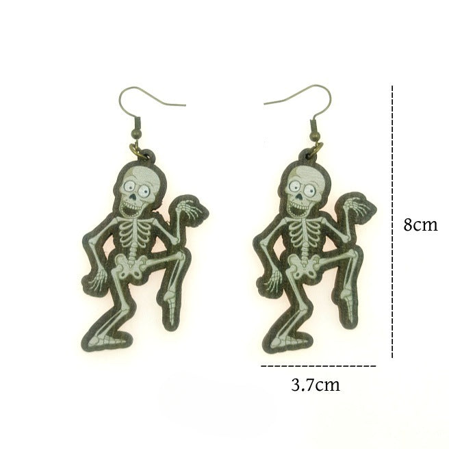 Wholesale Halloween Wooden Printing Skull Bat Pumpkin Ghost Earrings JDC-ES-Yinxue006