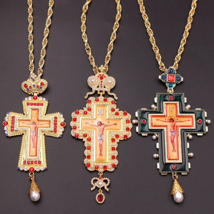 Wholesale Crown Tag Cross Pendant Sweater Necklace JDC-NE-ShaoH013