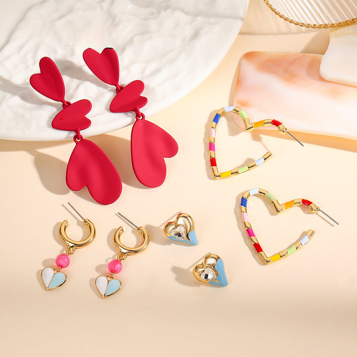 Wholesale Red Geometric Heart Earrings Oil Drop Multi-color Irregular Alloy Earrings JDC-ES-KenJie002