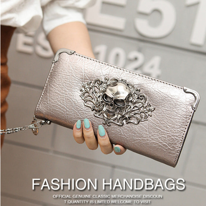 Wholesale PU Skull Design Wallet Street Trend Unisex Handbag Phone Pouch
