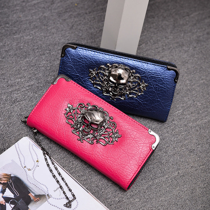 Wholesale PU Skull Design Wallet Street Trend Unisex Handbag Phone Pouch
