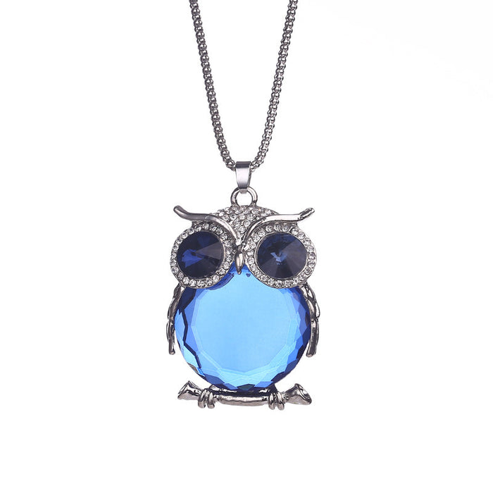 Wholesale Crystal owl long fashion sweater chain necklace for women