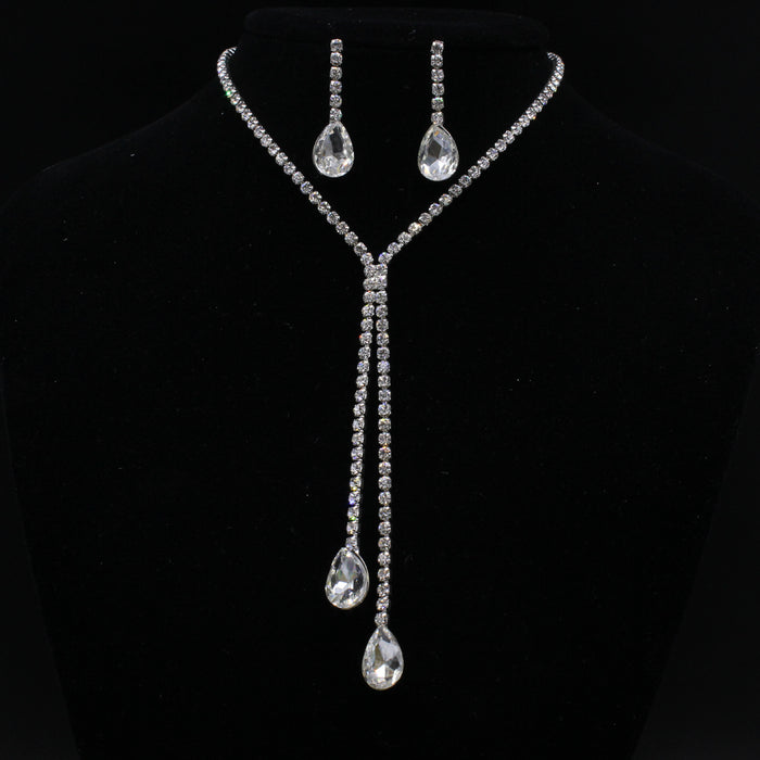 Wholesale Crystal Water Drop Bridal Necklace Earrings Set JDC-NE-DX006