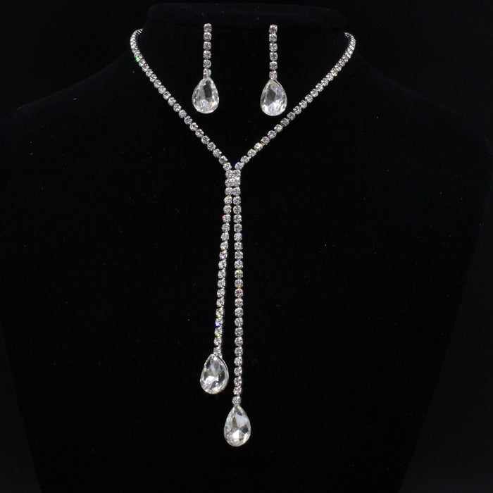 Wholesale Crystal Water Drop Bridal Necklace Earrings Set JDC-NE-DX006