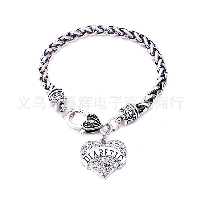 Wholesale Zinc Alloy Diamond-Encrusted Heart Bracelet