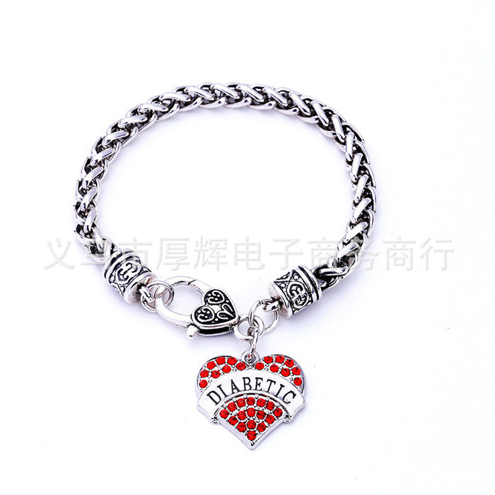 Wholesale Zinc Alloy Diamond-Encrusted Heart Bracelet