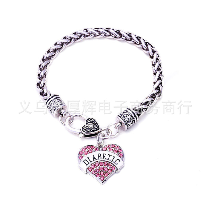 Wholesale Zinc Alloy Diamond-Encrusted Heart Bracelet