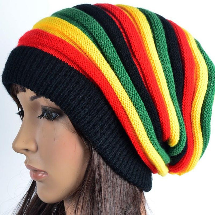 Wholesale Colorful Striped Long Rainbow Acrylic Knitted Beanie JDC-FH-LvH013