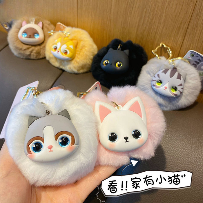 Wholesale Rabbit Fur Cat Doll Keychain JDC-KC-BaiM081