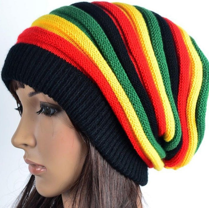 Wholesale Colorful Striped Long Rainbow Acrylic Knitted Beanie JDC-FH-LvH013