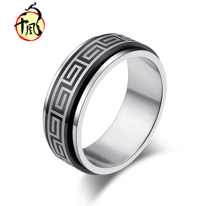 Wholesale Retro Pattern Ring Titanium Steel Rotating Ring