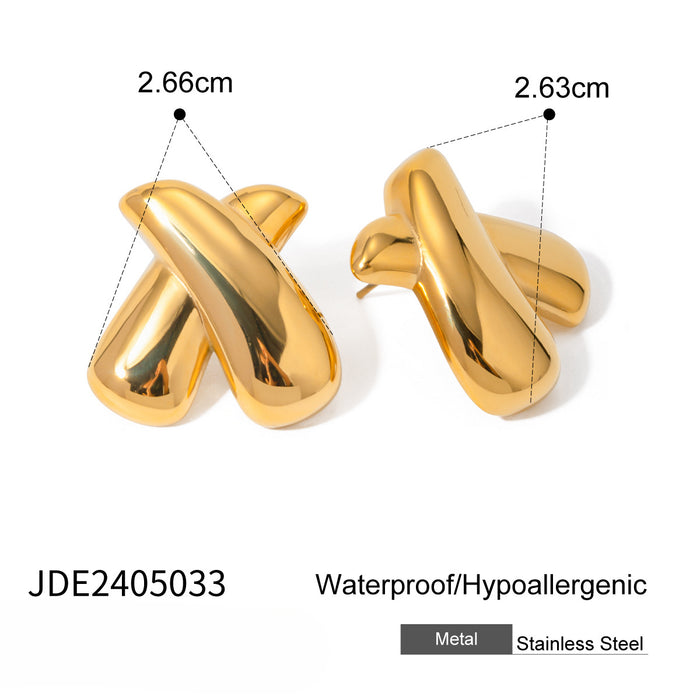 Wholesale 18k Gold Stainless Steel Chubby X-shaped Earrings JDC-ES-JD350