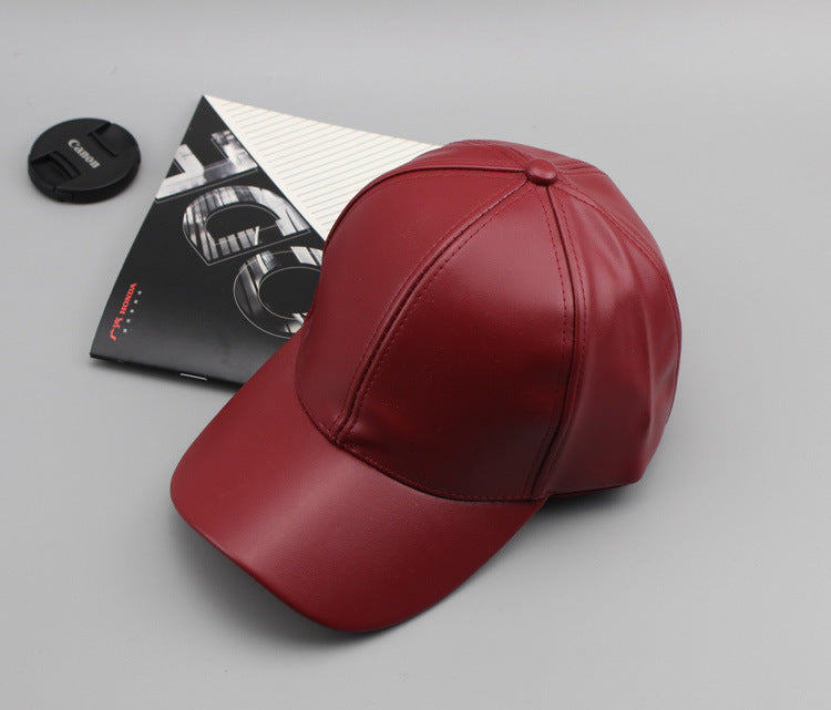 Wholesale Solid color leather baseball cap for outdoor casual men and women, couple sun shading baseball cap