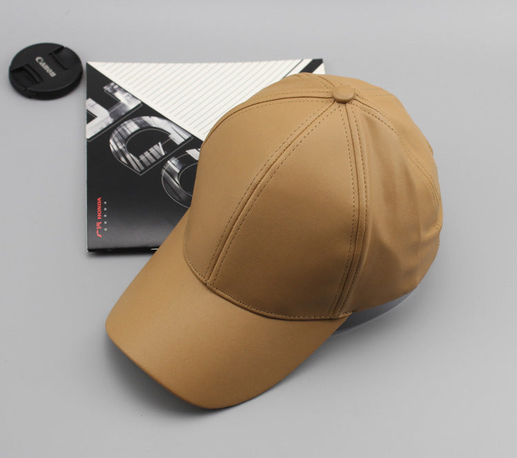 Wholesale Solid color leather baseball cap for outdoor casual men and women, couple sun shading baseball cap