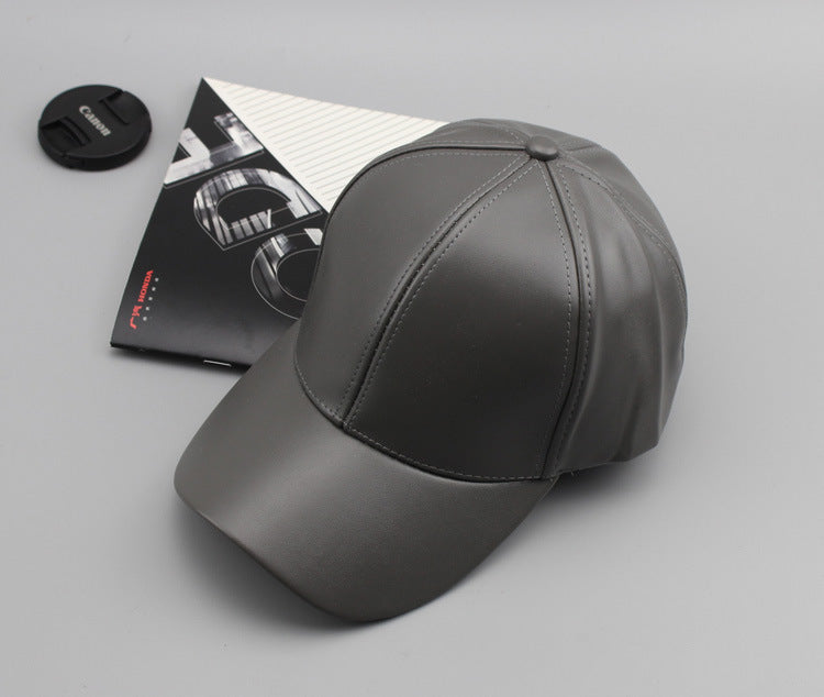 Wholesale Solid color leather baseball cap for outdoor casual men and women, couple sun shading baseball cap