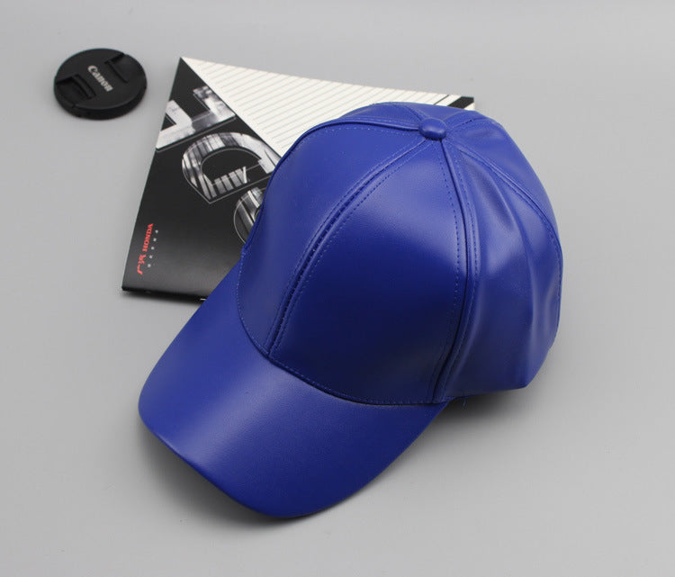 Wholesale Solid color leather baseball cap for outdoor casual men and women, couple sun shading baseball cap
