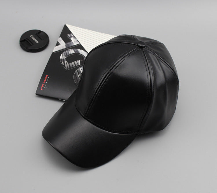 Wholesale Solid color leather baseball cap for outdoor casual men and women, couple sun shading baseball cap