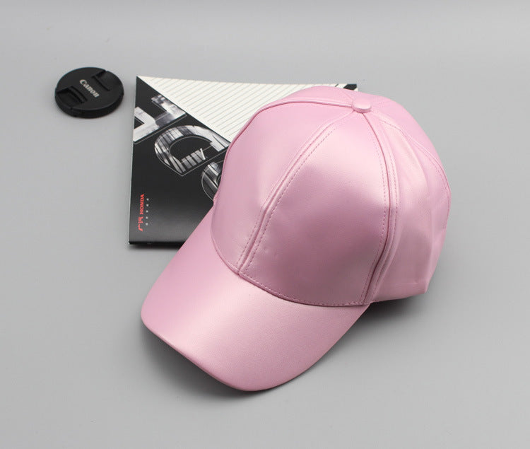 Wholesale Solid color leather baseball cap for outdoor casual men and women, couple sun shading baseball cap