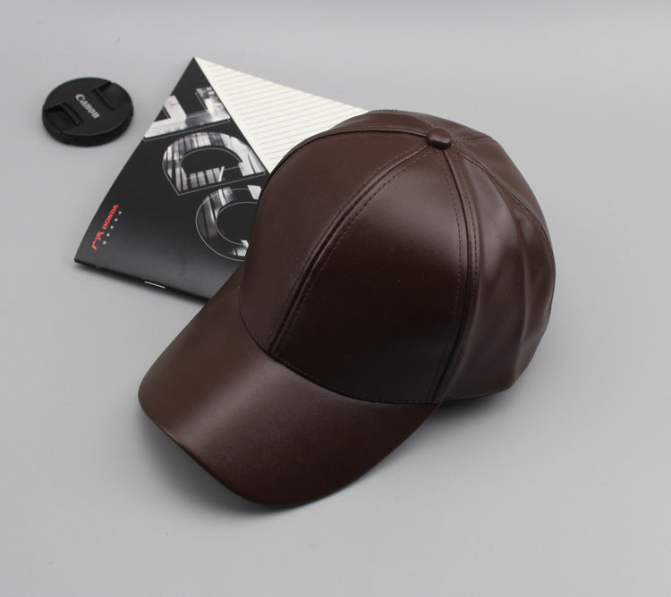 Wholesale Solid color leather baseball cap for outdoor casual men and women, couple sun shading baseball cap