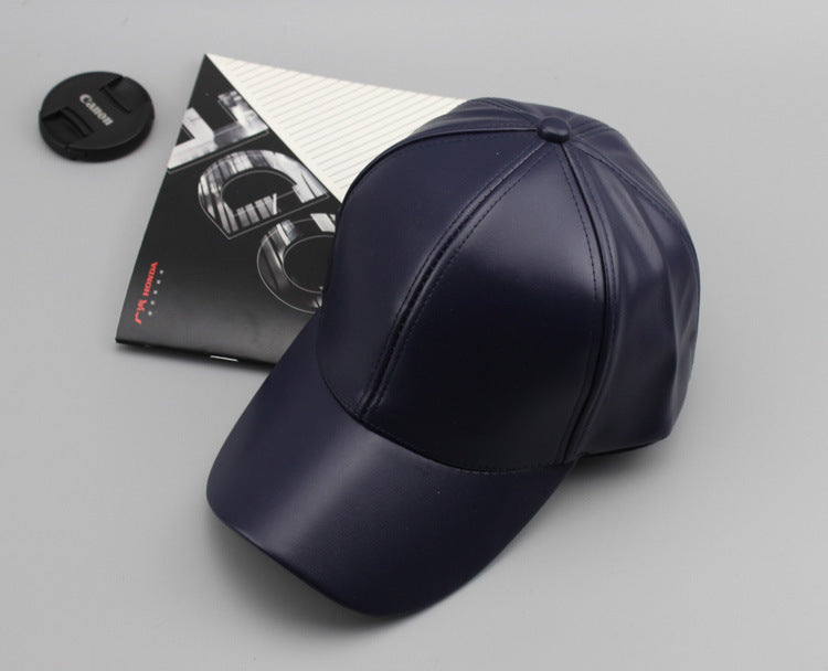 Wholesale Solid color leather baseball cap for outdoor casual men and women, couple sun shading baseball cap