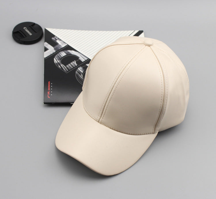 Wholesale Solid color leather baseball cap for outdoor casual men and women, couple sun shading baseball cap