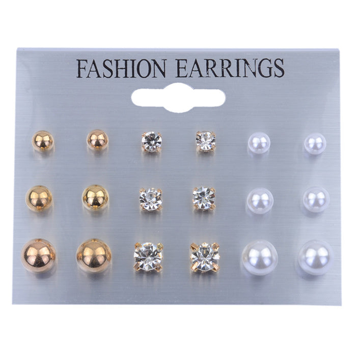 Pendientes de diamantes de diamantes de perlas al por mayor 9 pares Combo de placa Conjunto JDC-RS-Zhulong002