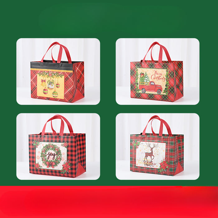 Wholesale Plaid Christmas Series Hand-held Gift Bags Cartoon Reindeer Non-woven Bags JDC-GB-XJ001