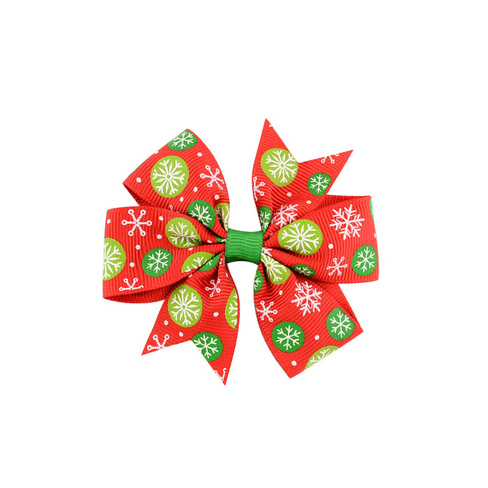 Wholesale Polyester Children's Printed Dovetail Six-ear Bow Christmas Elk Hairpin JDC-HC-Xiane015