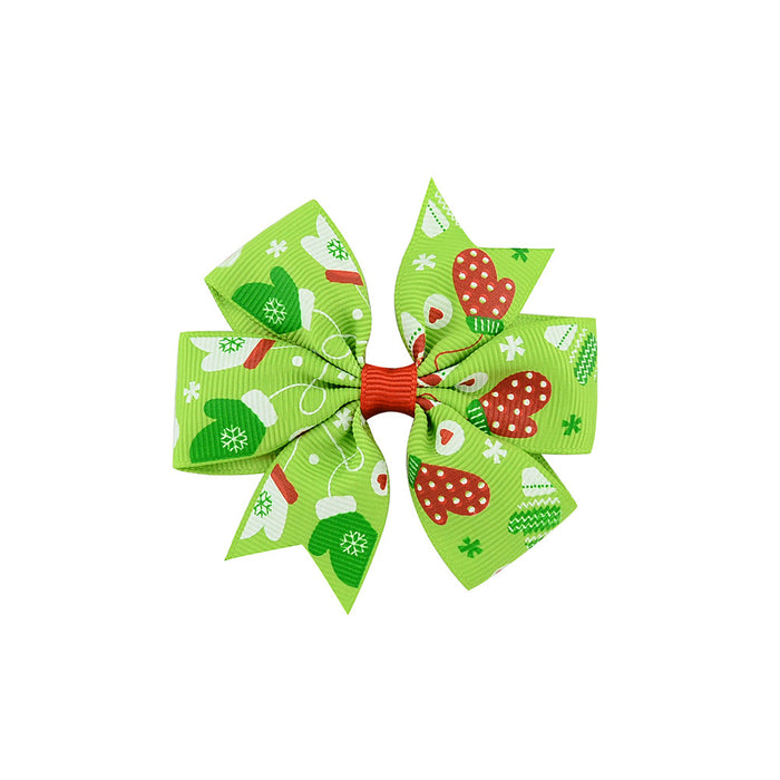 Wholesale Polyester Children's Printed Dovetail Six-ear Bow Christmas Elk Hairpin JDC-HC-Xiane015