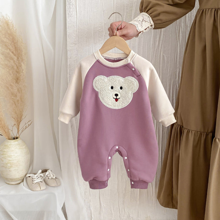 Wholesale Plush Bodysuit Cute Colorblock Warm Climbing Clothes Baby Clothes JDC-BC-WeiNiS028