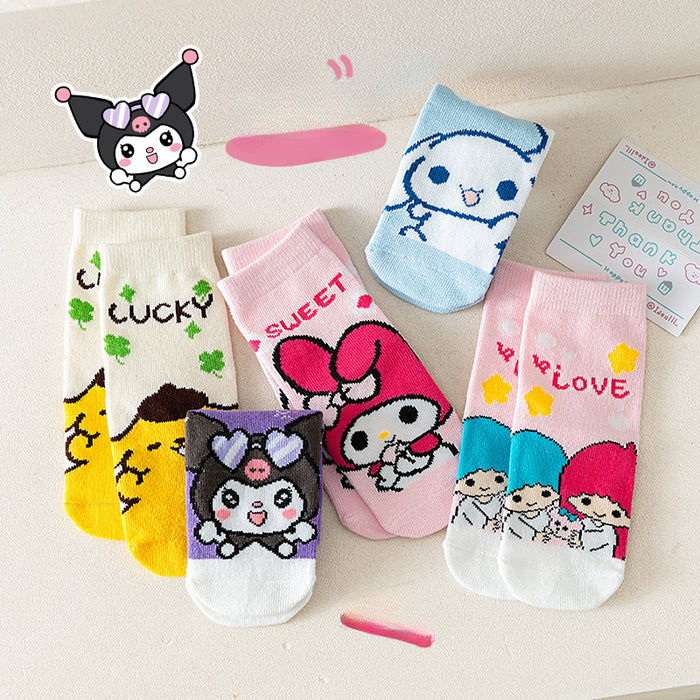 Wholesale 5 Pairs/pack Cute Cinnamon Dog Girl Socks Autumn New Arrival Kuromi Children's Socks Sanrio Baby Mid-tube Socks JDC-SK-LXWC001